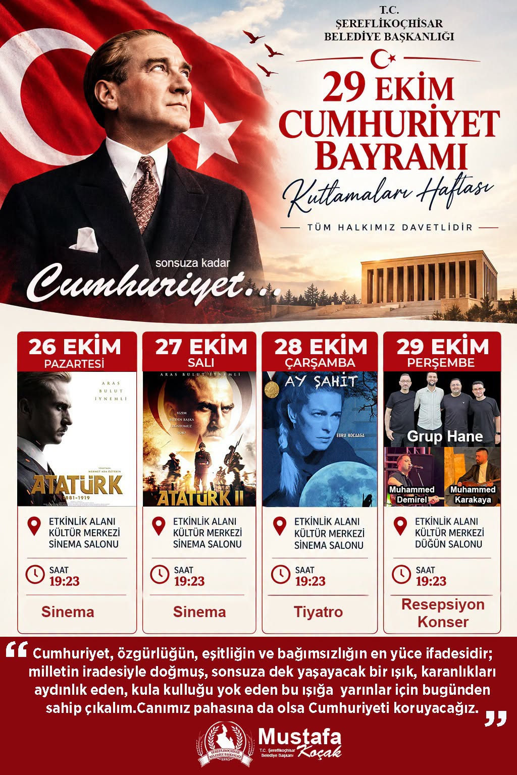 29 Ekim Cumhuriyet Bayramı etkinliklerimize tüm hemşehrilerimizi bekliyoruz